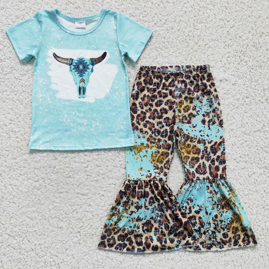 RTS NO MOQ GSPO0248 Kids Clothing Girls Short Sleeve Top And Long Pants Cow Print