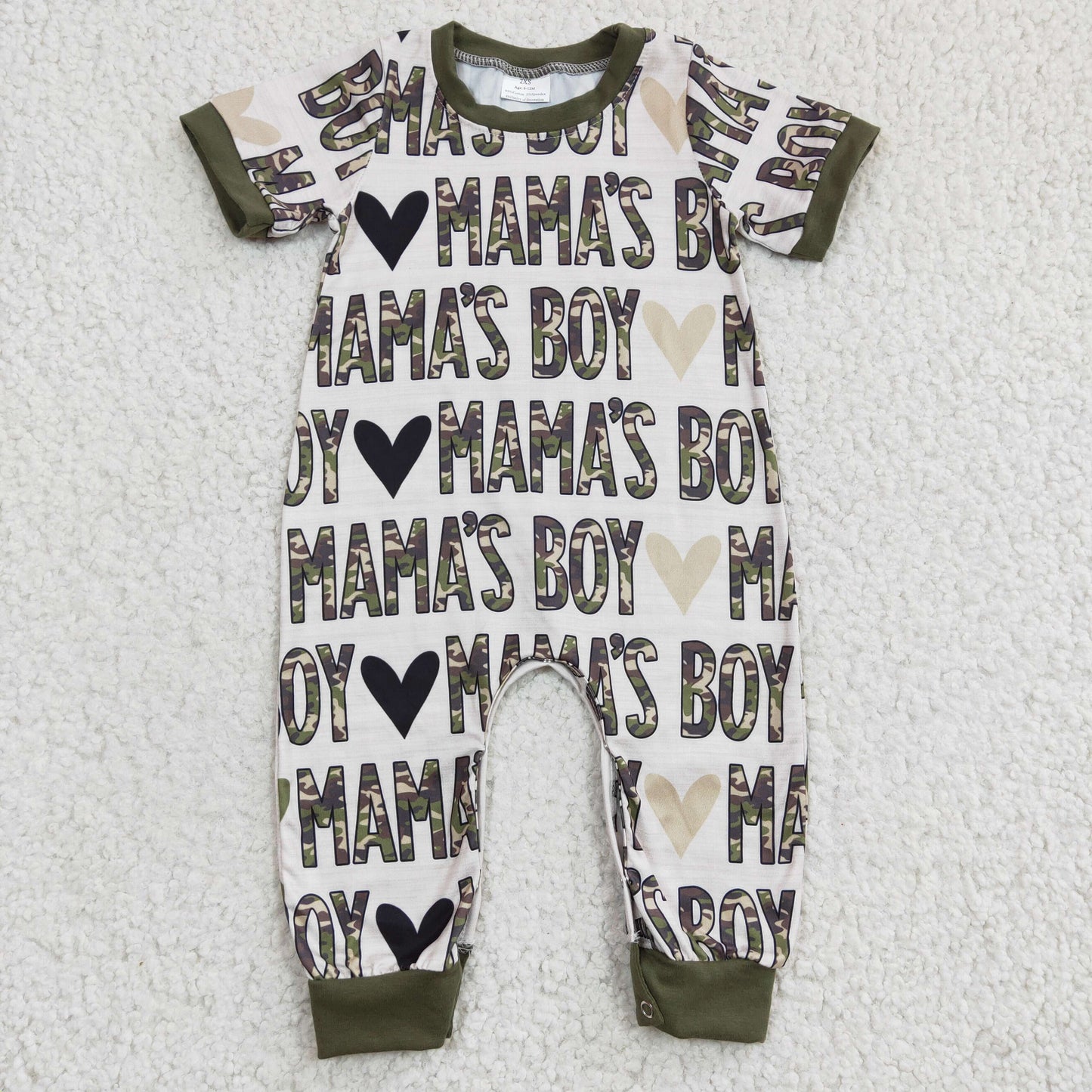 RTS NO MOQ（In Stock ) Boys MAMAS BOY green short-sleeved jumpsuit