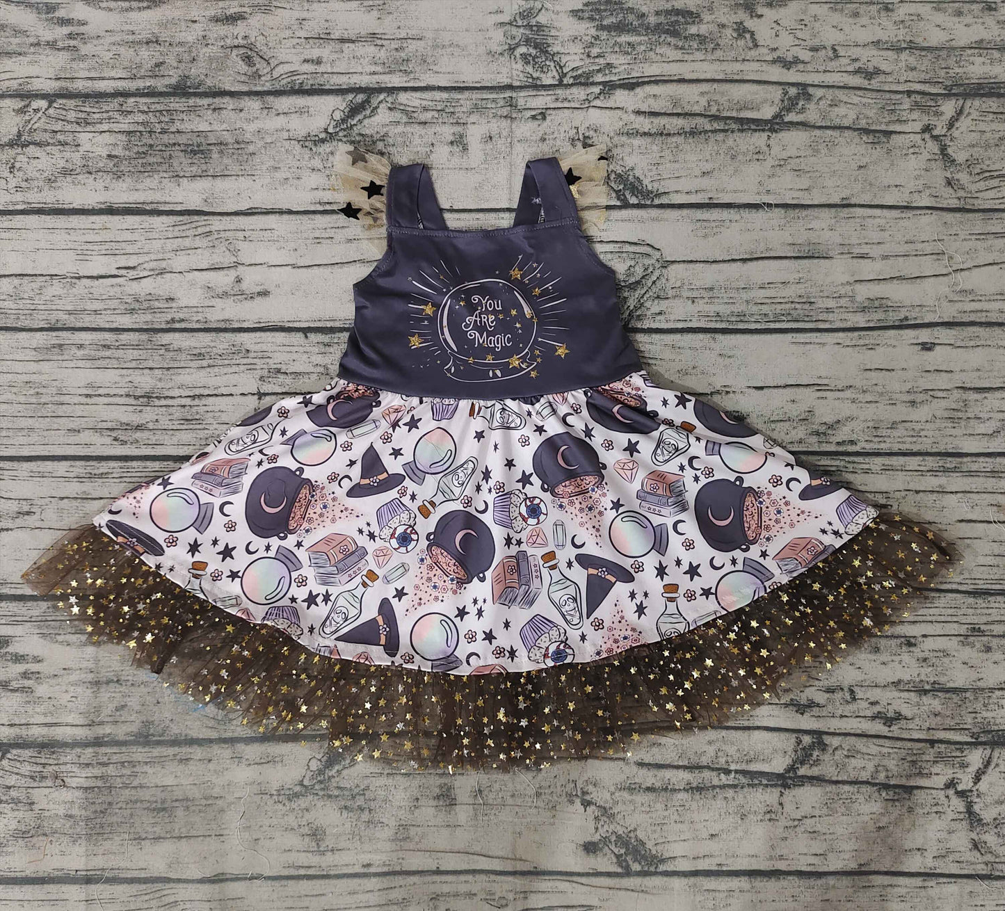 Girls magic star sequin mesh dress
