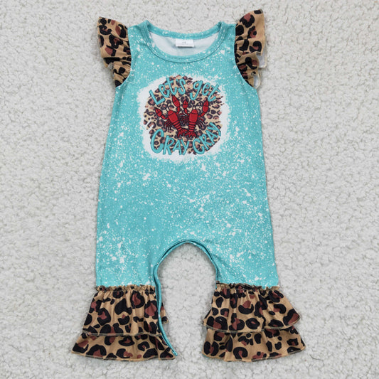 SR0151 Girls Crayfish Blue Flying Sleeve Jumpsuit