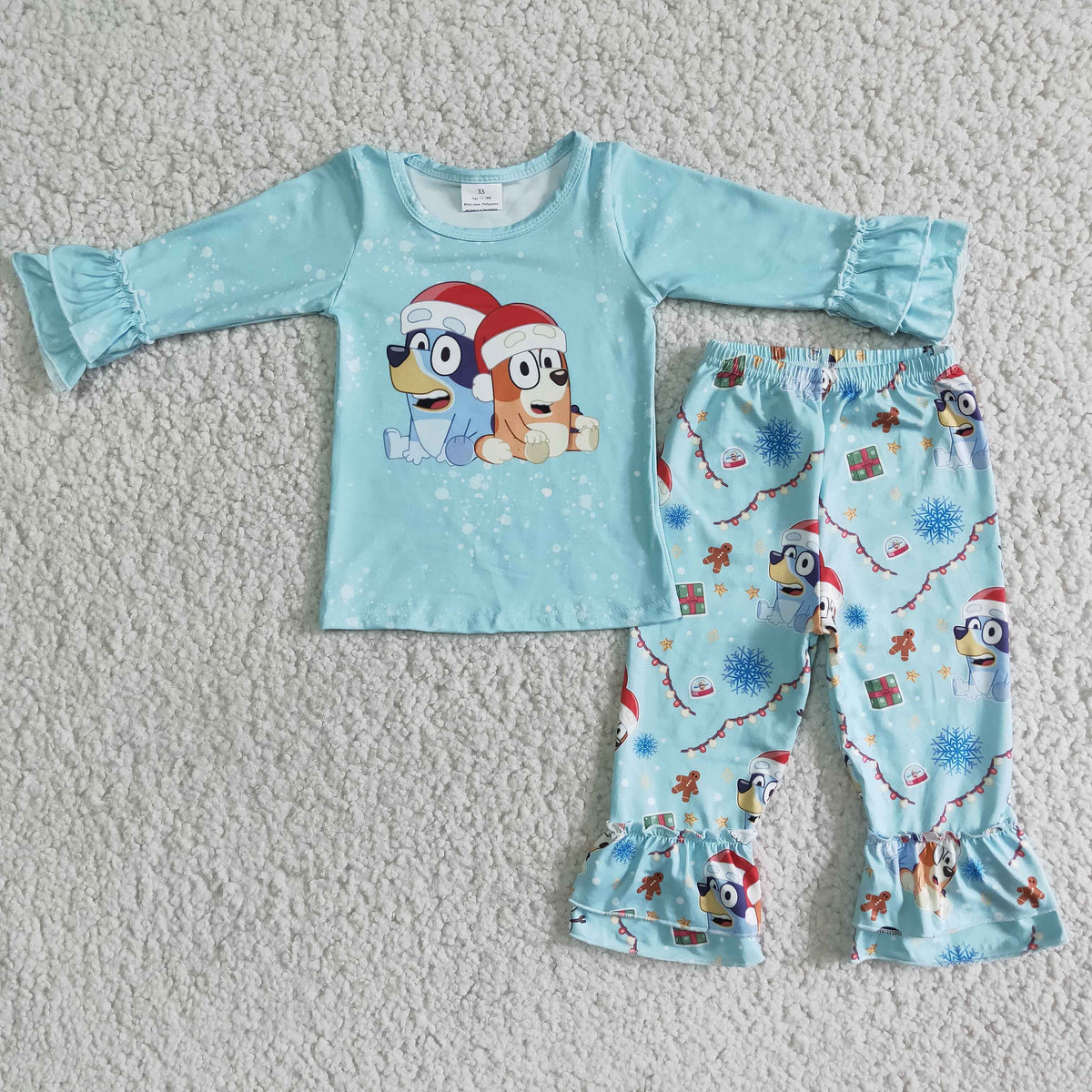 RTS NO MOQ ETA 5/7days arrived 6 B6-14 2 pcs blue hooded girls match outfits