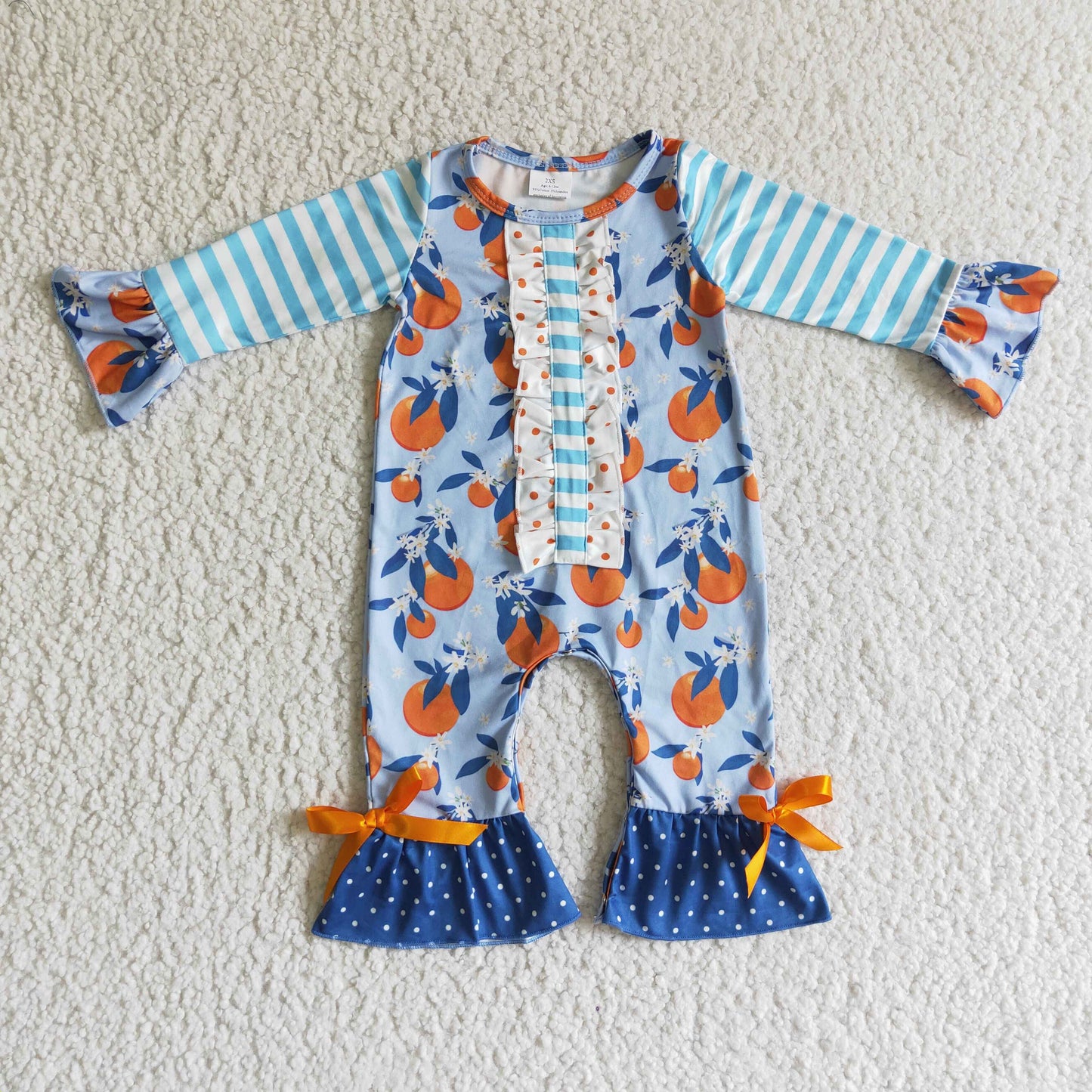 RTS NO MOQ（In Stock ) LR0172 baby romper long sleeve long pants baby girls romper milk silk orange print
