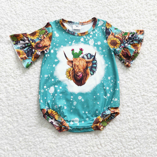 SR0126 Girls Alpine Cow Cactus Sunflower Short Sleeve Bodysuit Rompers