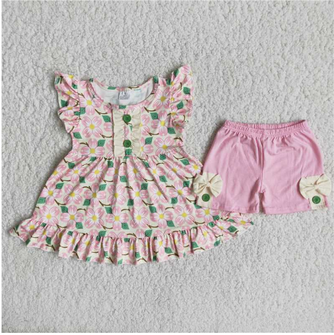 Bow Petal Summer Short Sleeve Shorts Set