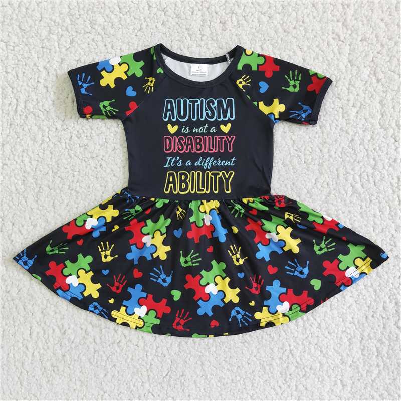 black short sleeve match girl's dress