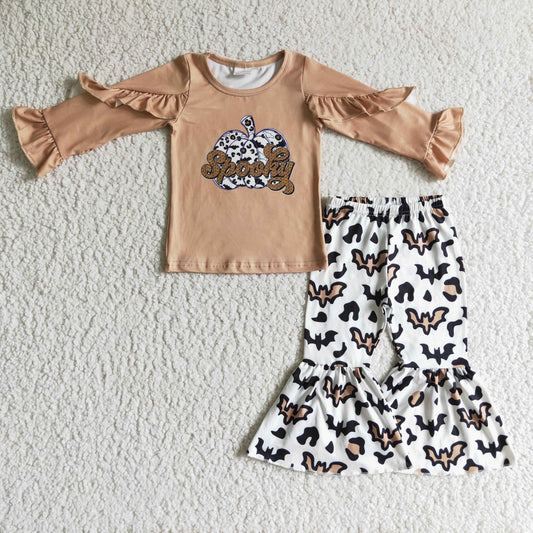 RTS NO MOQ（In Stock) GLP0107 girls Halloween outfit long sleeve and long pants pumpkin print