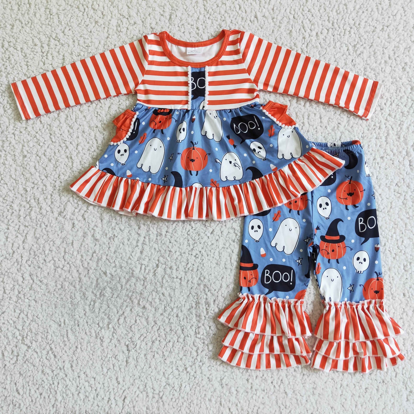 GLP0077 girls Stripe long-sleeve top and printed trousers set Halloween Holiday