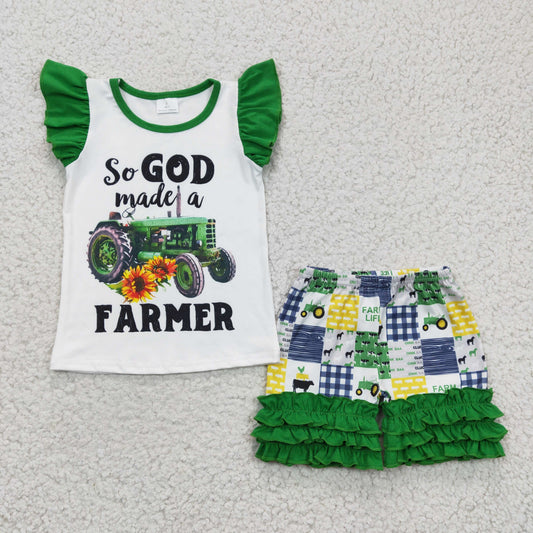 A14-3 Green Fly Sleeve Top Lace Shorts Tractor Truck