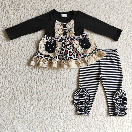 GLP0232 girls outfit long sleeve and long pants Leopard print
