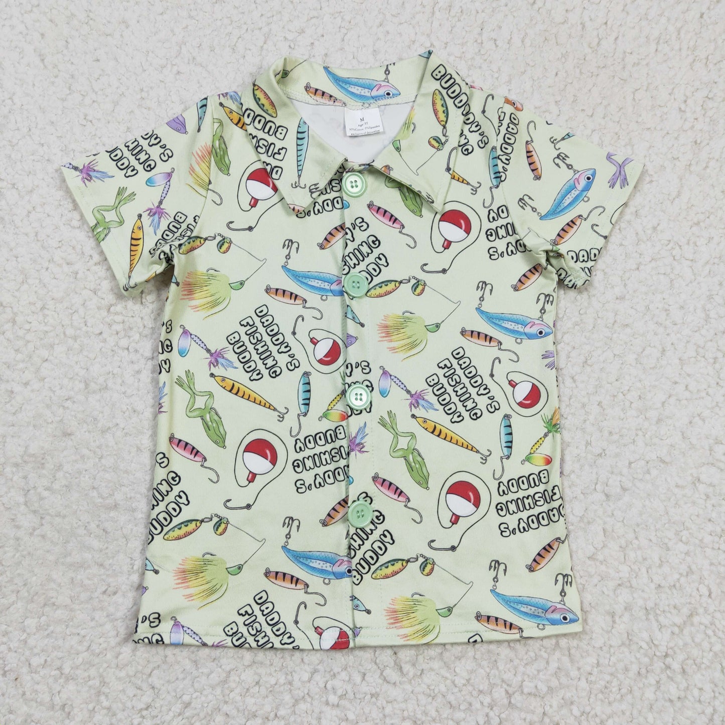 RTS NO MOQ（In Stock ) BT0125 Boys FUSHING Green Fishing Short Sleeve Shirt