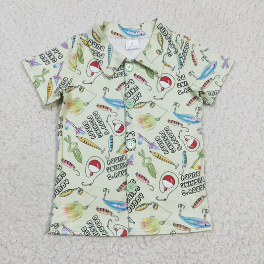 BT0125 Boys FUSHING Green Fishing Short Sleeve Shirt