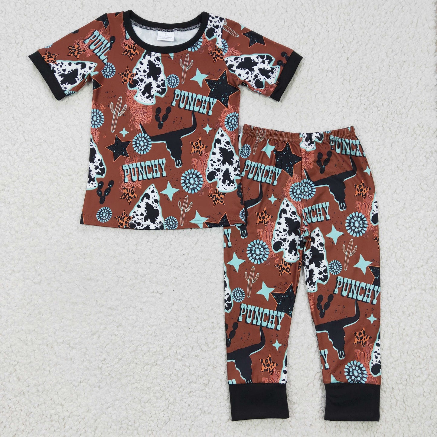 RTS NO MOQ ETA 5/7days Arrived BSPO0051 Kids Clothing Boys Short Sleeve Top And Long Pants Pajamas PUNCHY Print