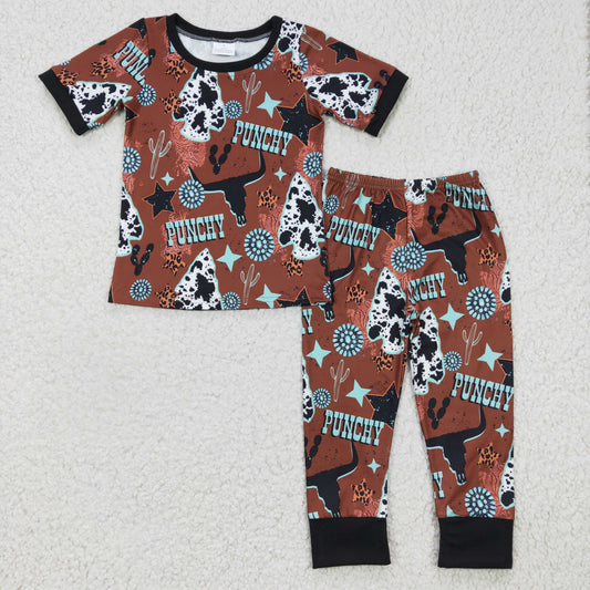 RTS NO MOQ ETA 5/7days Arrived BSPO0051 Kids Clothing Boys Short Sleeve Top And Long Pants Pajamas PUNCHY Print