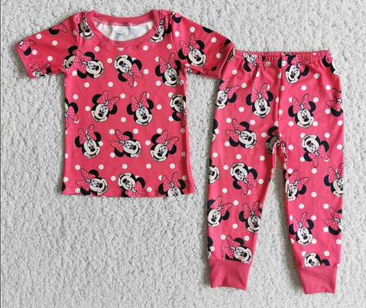 RTS NO MOQ E1-15 girl  clothes  short sleeves long pants cartoon print baby clothing girl's outfit milk silk