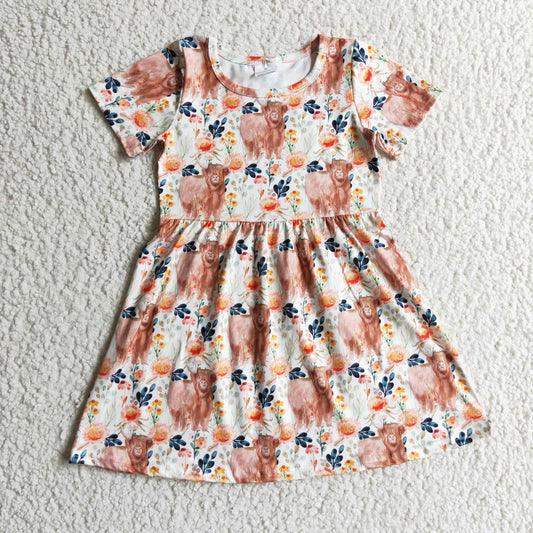 GSD0154 baby clothing short sleeve cow print kids dresses for girls milk silk