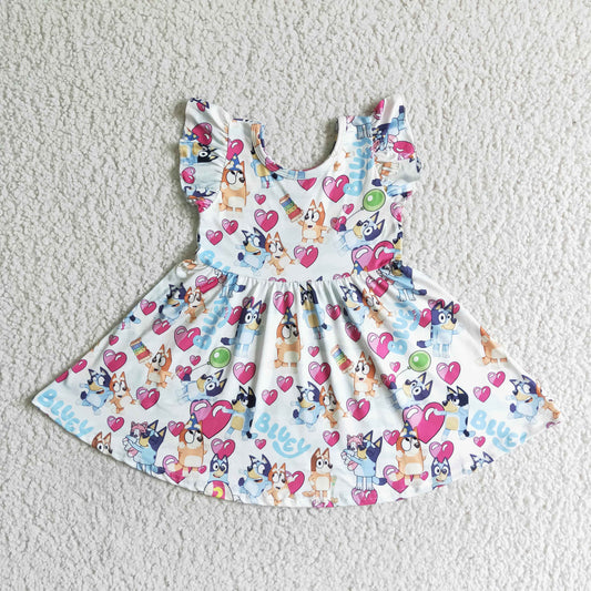 C10-02 Girl children clothing flying sleeve  dress  milk silk dresses RTS cartoon print