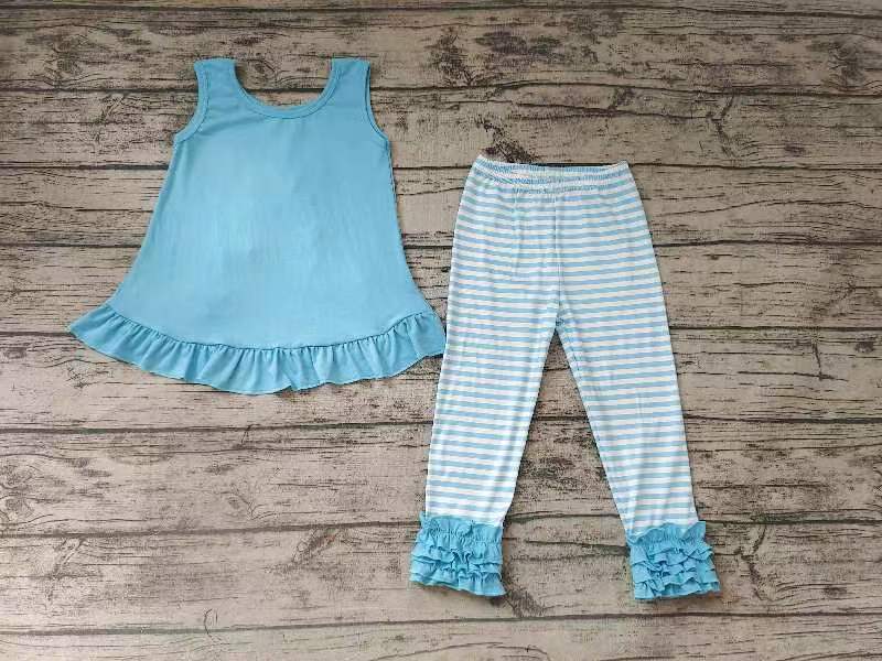Girls blue sleeveless top with long pants