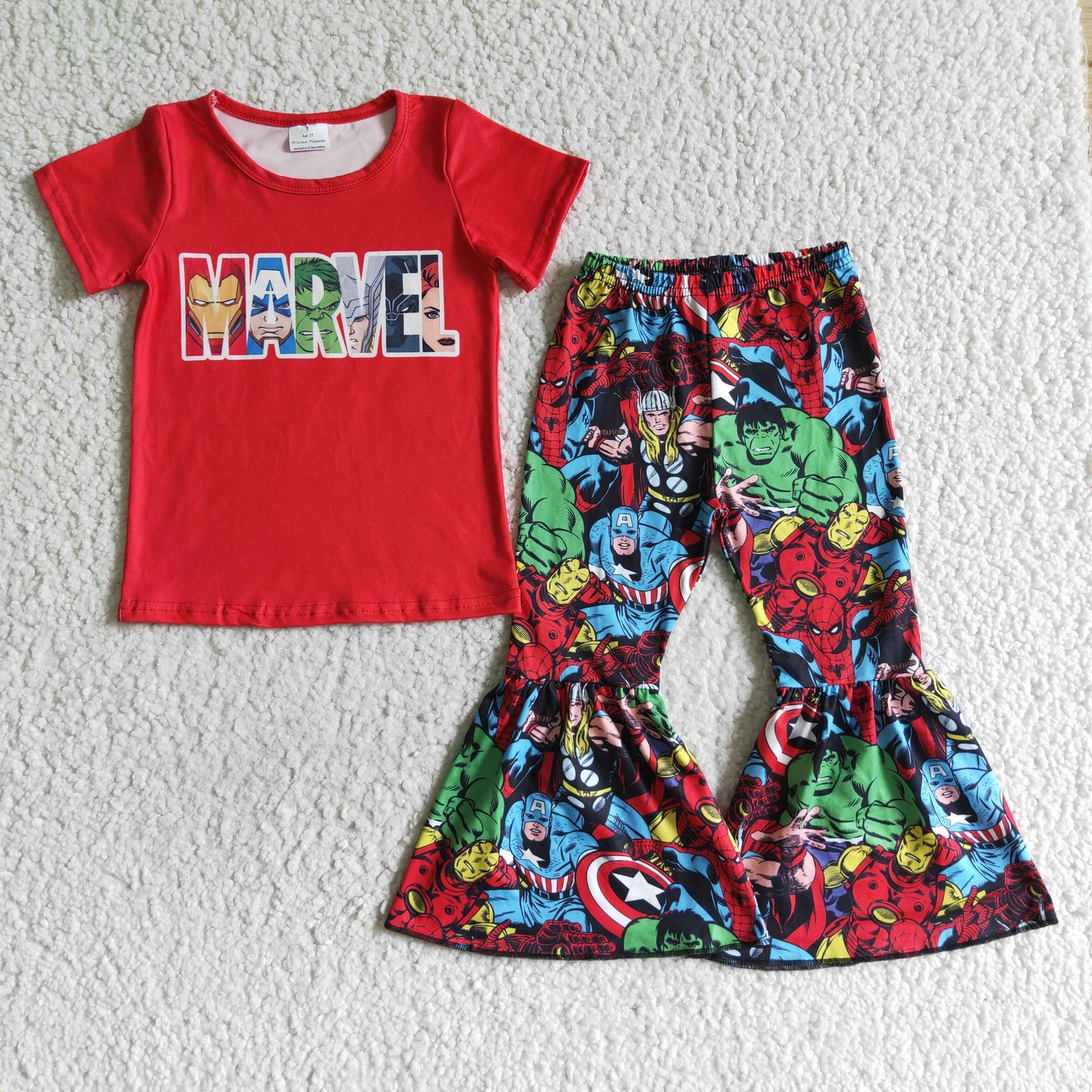 RTS NO MOQ（In Stock ) Girls Marvel Red Short Sleeve Pants Outfits