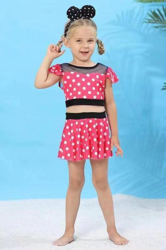 girls pink short sleeve swimsuit