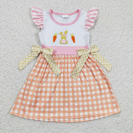 GSD0163 Girls Embroidered Rabbit Carrot Orange Flying Sleeve Dress
