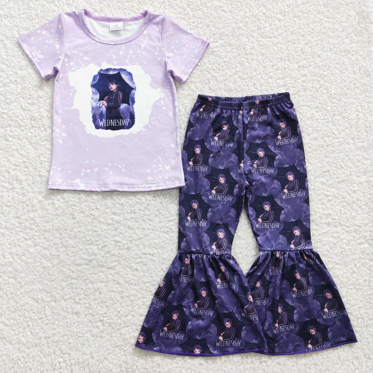 GSPO0448 Girls WEDNESDAY purple short-sleeved trouser suit