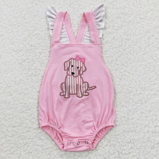 SR0303 Girls Embroidered Puppy Pink Flying Sleeve Onesie