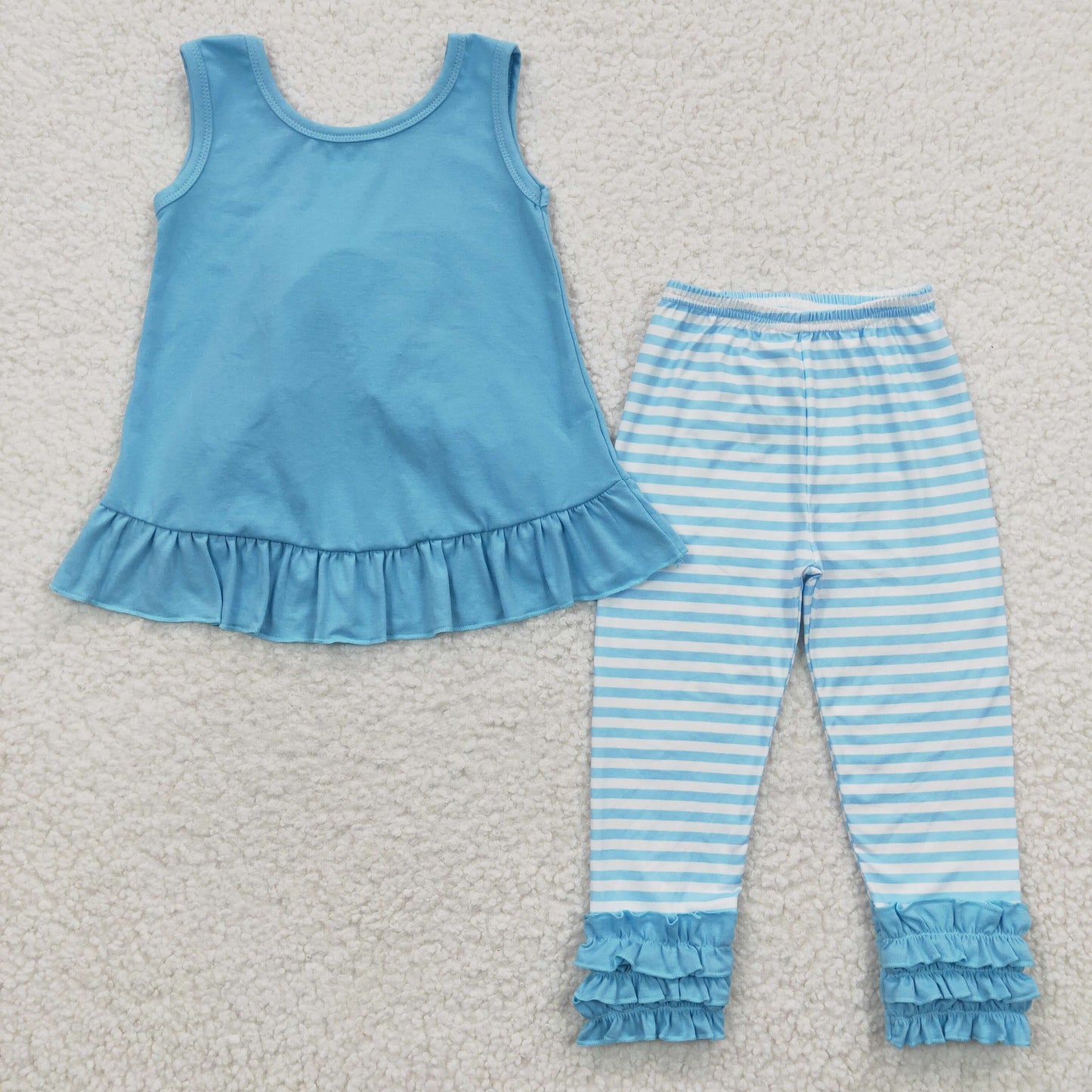 GSPO0505 Girls Blue Lace Striped Vest Trousers Set