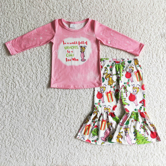 RTS NO MOQ（In Stock ) GLP0208 girls Christmas outfit long sleeve and long pants print