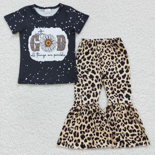 GSPO0478 Girl GOD Little Daisy Short Sleeve Leopard Print Trousers Set