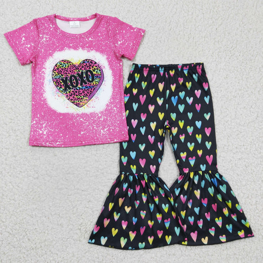 GSPO0379 Girls Xoxo rose red leopard love short-sleeved trousers suit
