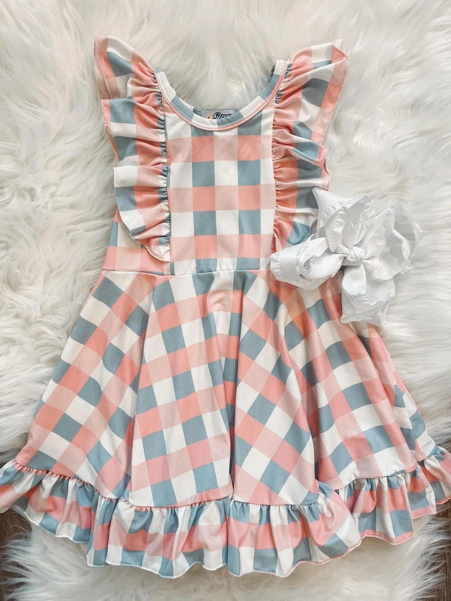 Powder Blue Plaid Flying Sleeve Dress