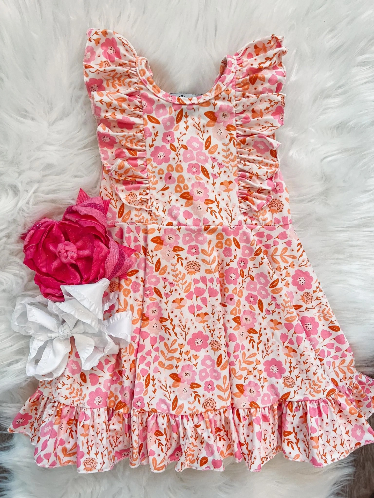 Pink Flower Flying Sleeve Dress