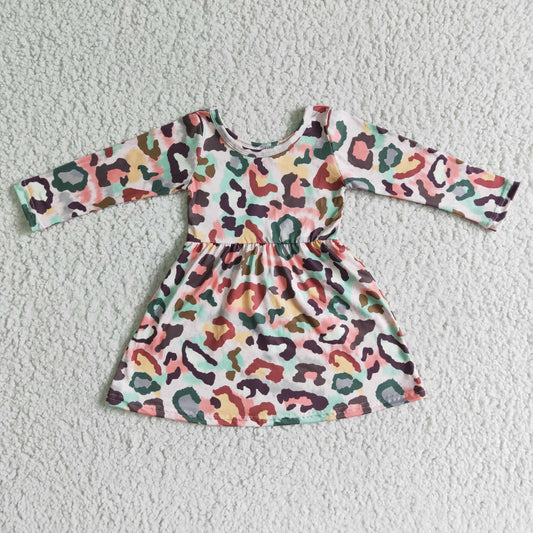 RTS NO MOQ（In Stock ) Colorful Leopard Print Long Sleeve Dress