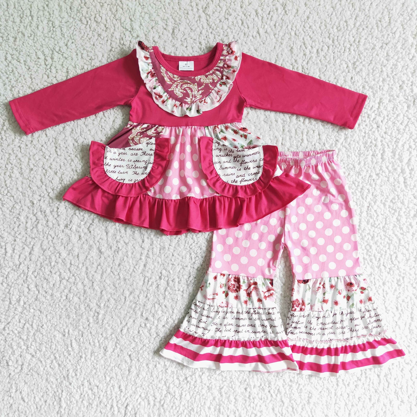 RTS NO MOQ（In Stock ) Rose Red Pocket Flared Pants Set