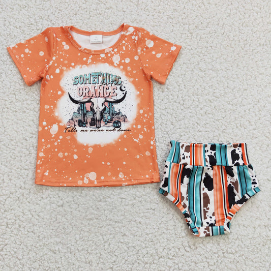 RTS NO MOQ（In Stock) GBO0069 ORANCE bull head orange short-sleeved colorful striped briefs set