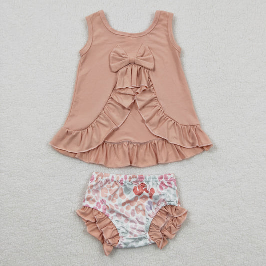 GBO0122 Leopard Pink Bow Sleeveless Brief Set