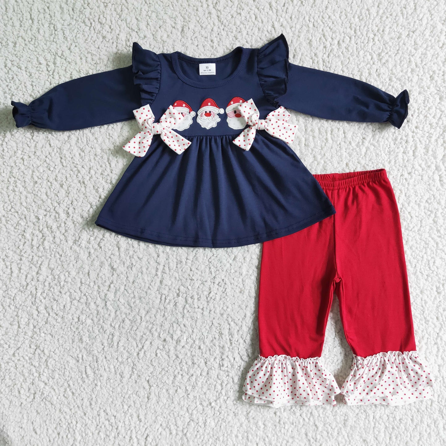 6 B7-39 Girl Embroidery Santa Claus Long Sleeve Top Red Pant Suit