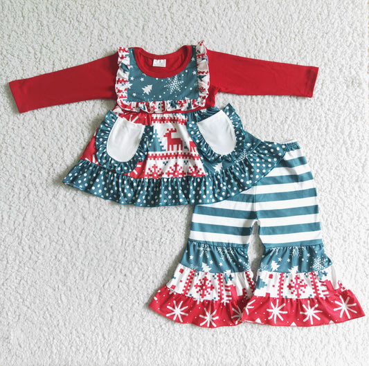 6 B9-36 Christmas Patchwork Red Sleeves White Pocket Set