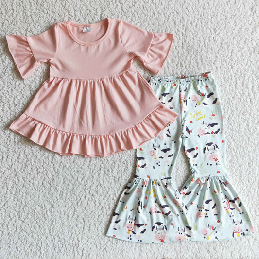 GSPO0115 girls outfit short sleeve and long pants cartoon print