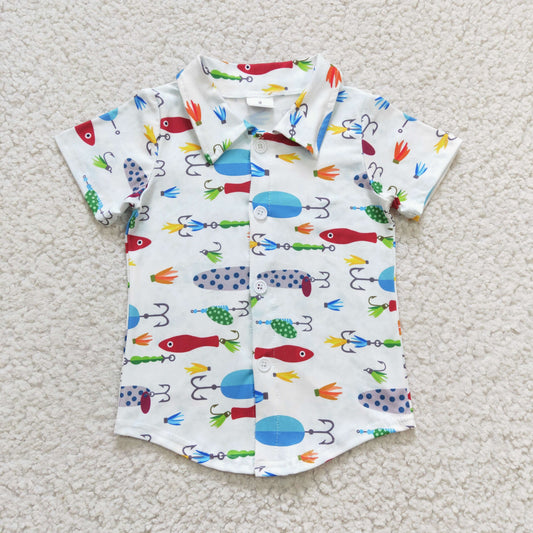 BT0173 Boys Fishing White Short Sleeve Top