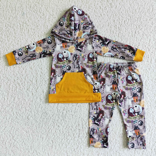 RTS NO MOQ ETA 5/7days BLP0004 Boys Halloween Zombie Hooded Pocket Long Sleeve Pants Set