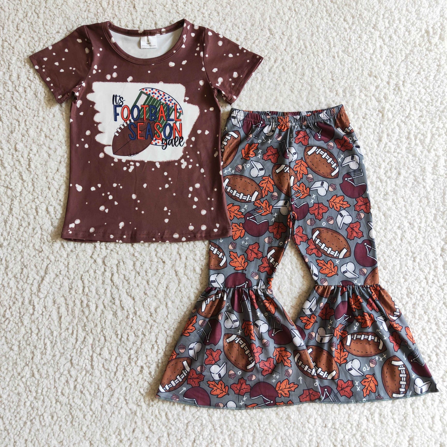 GSPO0212 kids clothing girls short sleeve top with pants football print