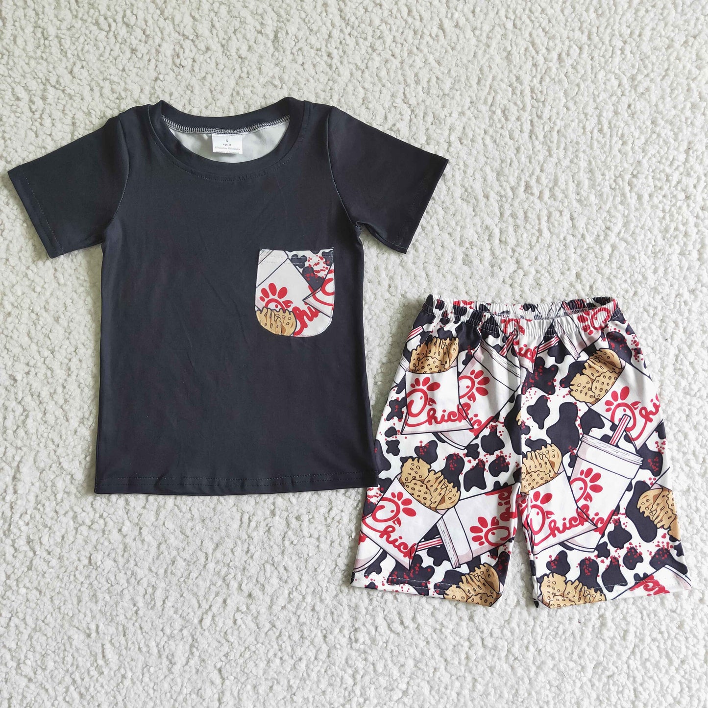 A15-10 Boys Chicken Pocket Short Sleeve Shorts Set