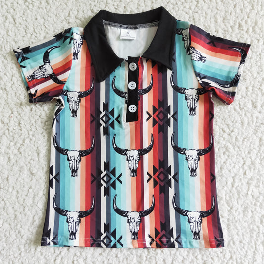 BT0022 Bull Tau Color Stripe Black Collar POLO Shirt