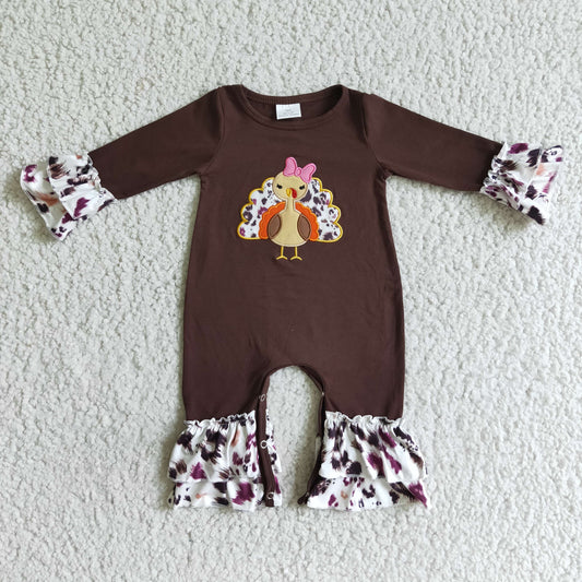 LR0038 Turkey Thanksgiving romper long sleeve long pants baby girls romper milk silk