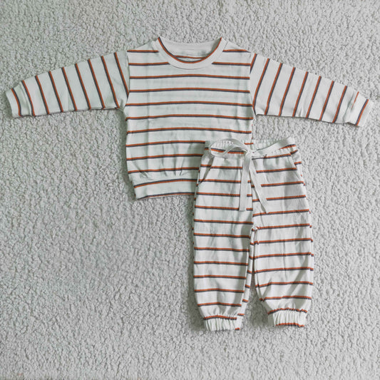 BLP0045 Kids Clothing Boys Long Sleeve Top And Long Pants Pajamas White Red Stripes