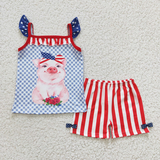 RTS NO MOQ ETA 5/7days Arrived C4-11 Shoulder Strap Pig Star Stripe Shorts