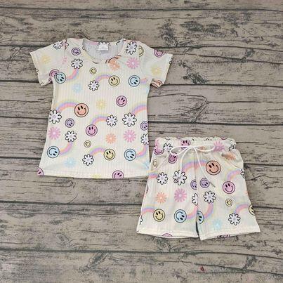 boys short sleeve top with short pants smile print