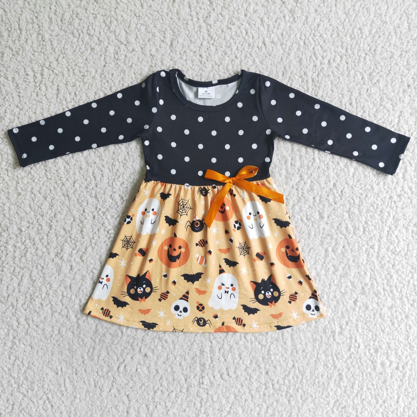 RTS NO MOQ GLD0040 baby dress girl halloween yellow long sleeve over knee dress