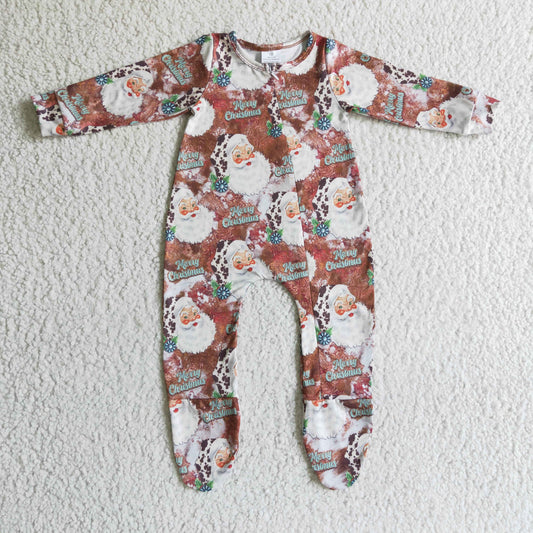 LR0176 baby Christmas romper long sleeve long pants baby girls romper milk silk Santa Claus print